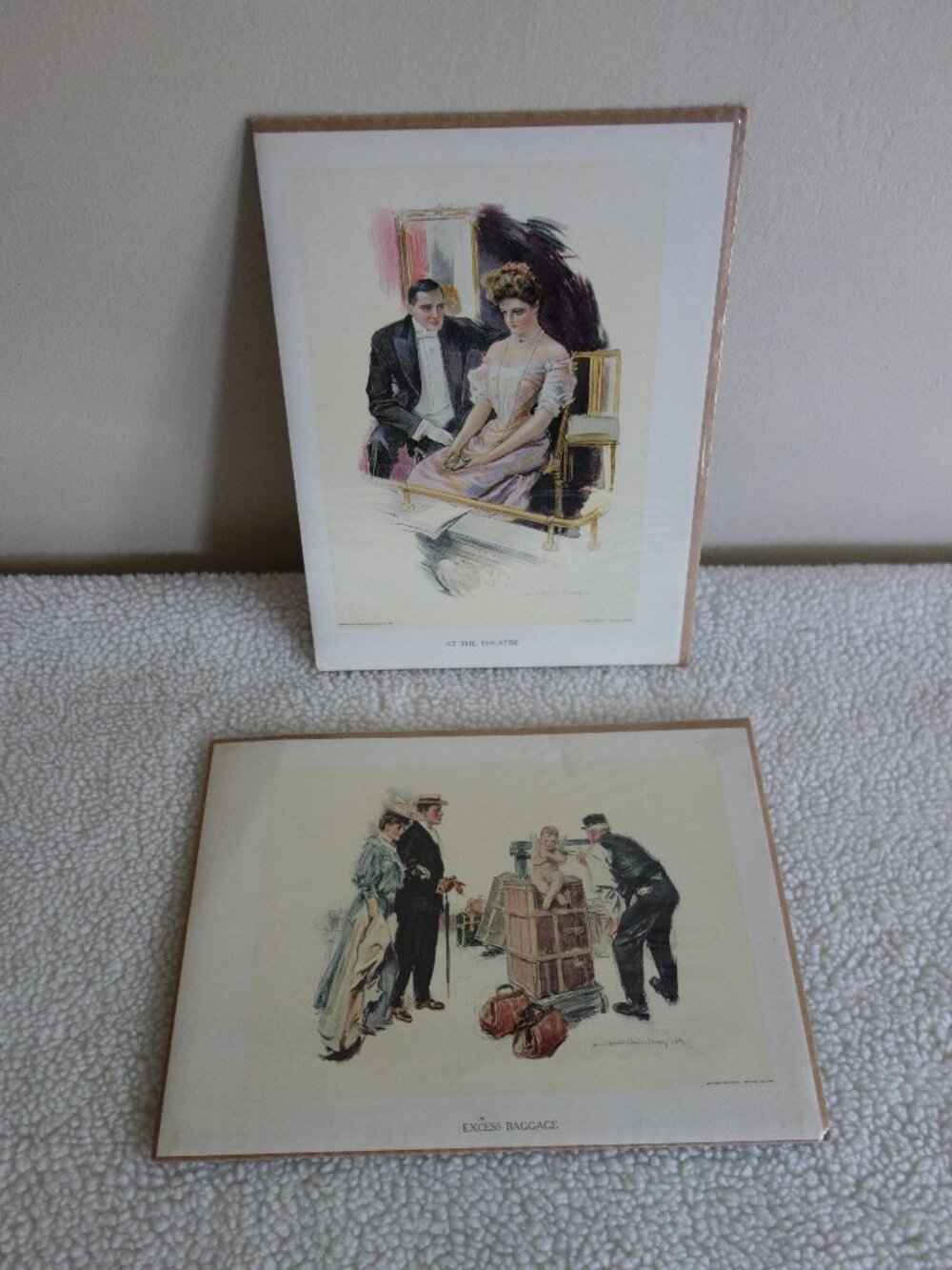2 HOWARD CHANDLER CHRISTY Prints – 1908 – Excess Baggage, At the Theater